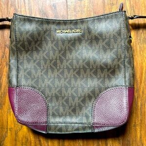Michael Kors Women's HATTIE Shoulder Crossbody Brown & Burgundy Handbag Purse